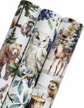 WRAPAHOLIC Kraft Christmas Wrapping Paper Roll - Mini Roll - 3 Rolls - 17 Inch x 120 Inch Per Roll - White Wild Animals Winterfall Watercolor Holiday Collection