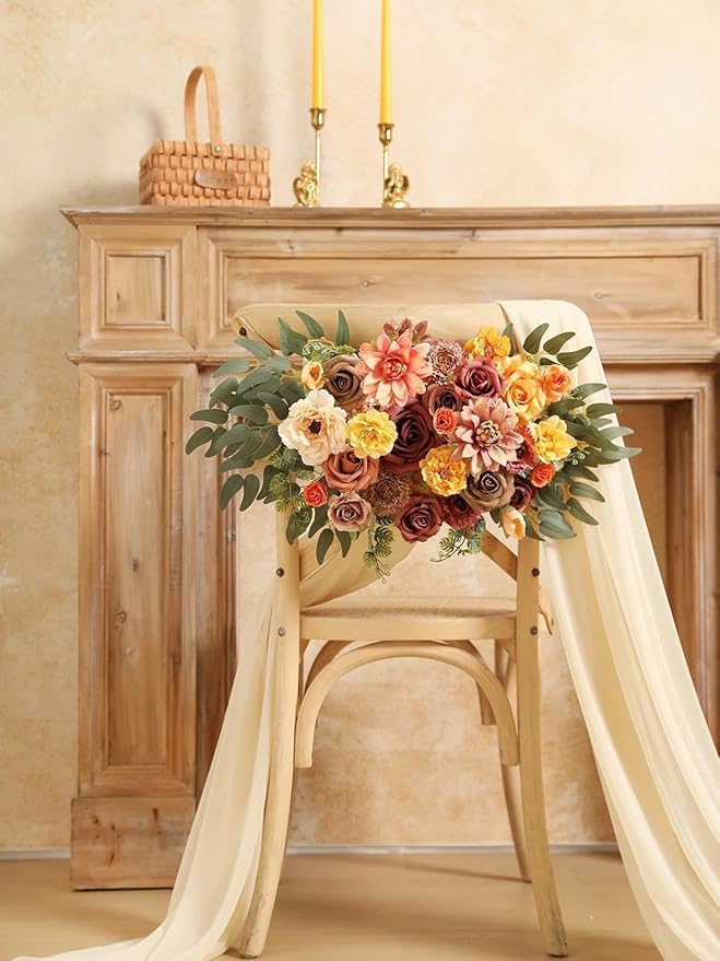 Fall Artificial Flowers, Orange Silk Fake Flowers for DIY Wedding Bridal Bouquets, Autumn Wedding Cake Flowers for Table Centerpieces Baby Shower Birthday Party Home Decorations