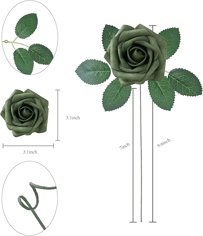 Artificial Flowers, 25pcs Artificial Rose for DIY Wedding Bouquets Centerpieces Arrangements,Teal Green Terracotta Brown Foam Roses with Stem for Party Home Decorations