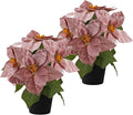 Poinsettias Flowers Artificial 2 Pack Pink Faux Christmas Poinsettia Plant Small 11 Inch Winter Flowers for Home Office Table Decorations Indoor Xmas Ornament