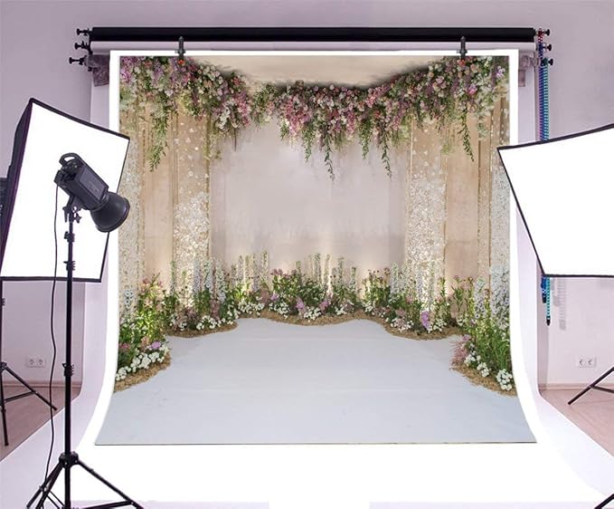 AOFOTO 8x8ft Wedding Backdrop Romance Archway Bridal Shower Flowers Wall Curtain Cradle Ceremony Banner Background for Photography Vinyl Anniversary Birthday Party Decoration Photoshoot Studio Props