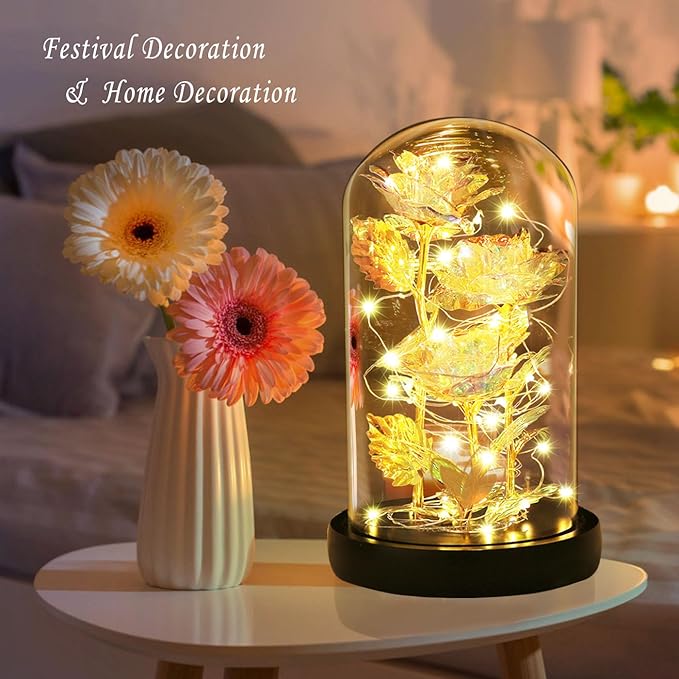 Birthday Gifts Galaxy Artificial Rose, Flowers for Delivery Prime Beauty and The Beast Rose Gold Foil Rose Enchanted Colorful Infinity Rose, Rose Flowers Gifts for Home Decor Unique Gifts for Women