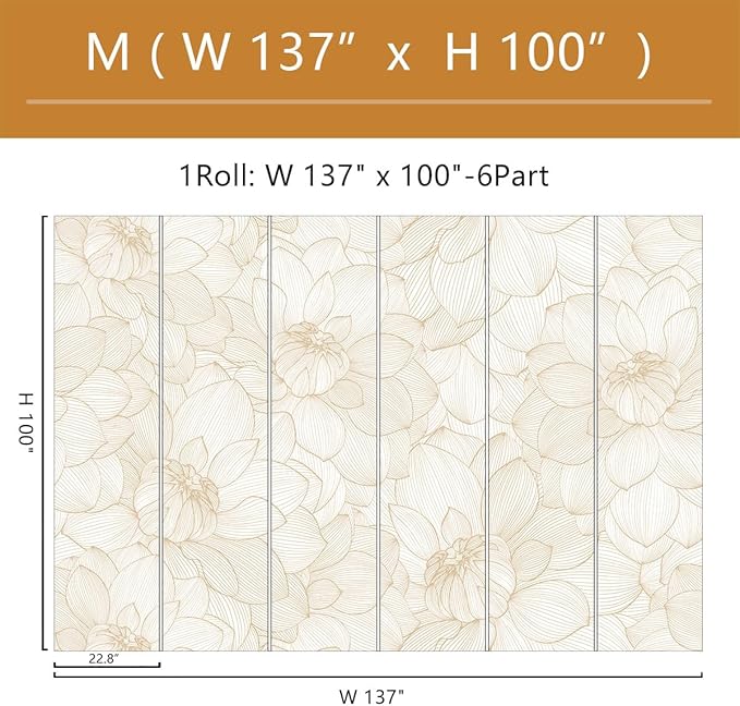 Peony Floral Beige Wallpaper Mural Peel and Stick for Living Room and Bedroom 137"x100"