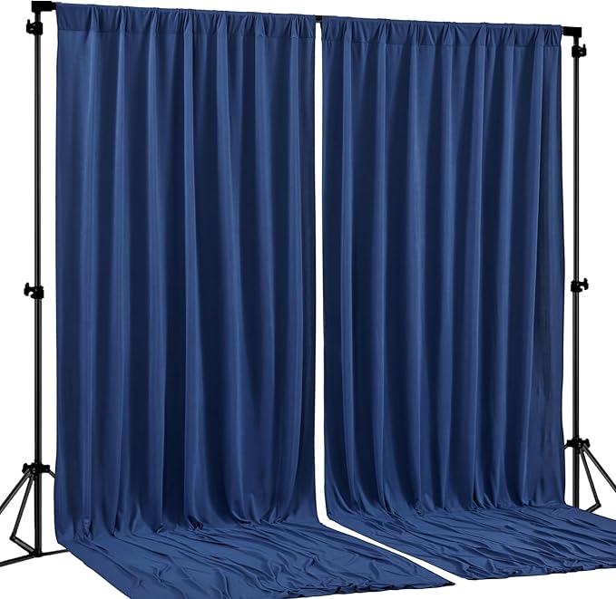 Navy Blue Backdrop Curtains-Wrinkle-Free Navy Blue Curtains Polyester Photography Drapes Wedding Background for Baby Shower Birthday Graduation Party Decorations - 8 X10FT