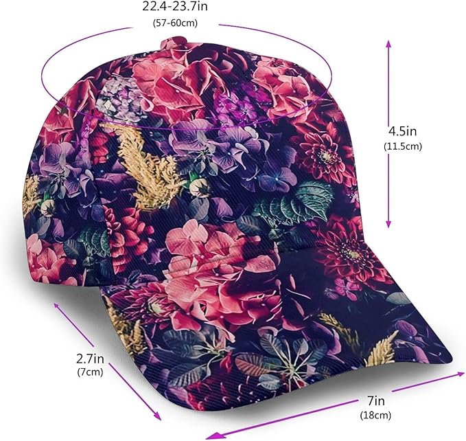 Pastel Cornflowers Floral Baseball Cap Dad Hats All-Over Print Fashion Accessory 100% Polyester Adjusts to Fit Most