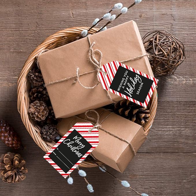 Andaz Press Christmas Holiday Season Classic Gift Tags, Merry Christmas to from and Wishing You A Happy Holiday Season, Candy Cane Striped Design, for Holiday Events, Parties, and Favors, 60-Pack