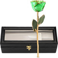 Forever Rose Hand-Dipped in 24K Gold, Peridot-Inspired August Birthstone with Sparkles, Real Rose in Leather Case with LED Light – Perfect Ready to Gift for August Birthday or Any Occasion