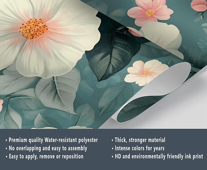 Vintage Hibiscus Flower Wall Mural, Romantic Floral 3D Wall Murals, Botanical Bloom Design Wallpaper Mural, for Living Room Bedroom Large Wallpaper Indoor Decor 78.7" W x55.1 H