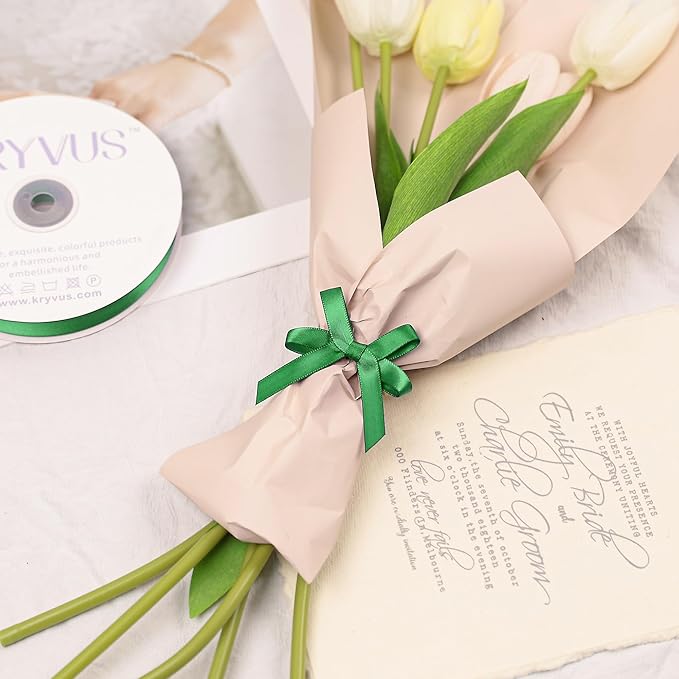 Green Satin Ribbon, Double Faced 3/8 Inch X 25 Yards Green Ribbon, Premium Satin Ribbon for Gift Wrapping, Crafts, Hair Bow Making, Sewing, Flower Bouquet, Wedding Party Decor