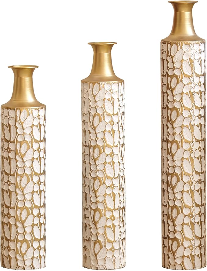 3-Piece Christmas Metal Vase Set, Festive Iron Flower Vases for Holiday Home Decor - Modern Farmhouse Table Centerpiece & Floor Decor for Living Room, Idea (Set of 3)