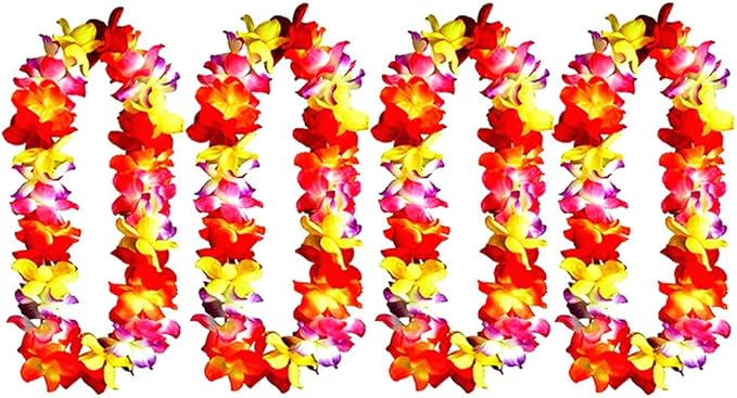 ALIMITOPIA Hawaiian Hula Leis Dance Wreath Garland Artificial Flowers Fabric Neck Loop for Luau Party Costumes (Multicolor;4pcs)