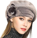 VECRY Lady French Beret 100% Wool Beret Floral Dress Beanie Winter Hat