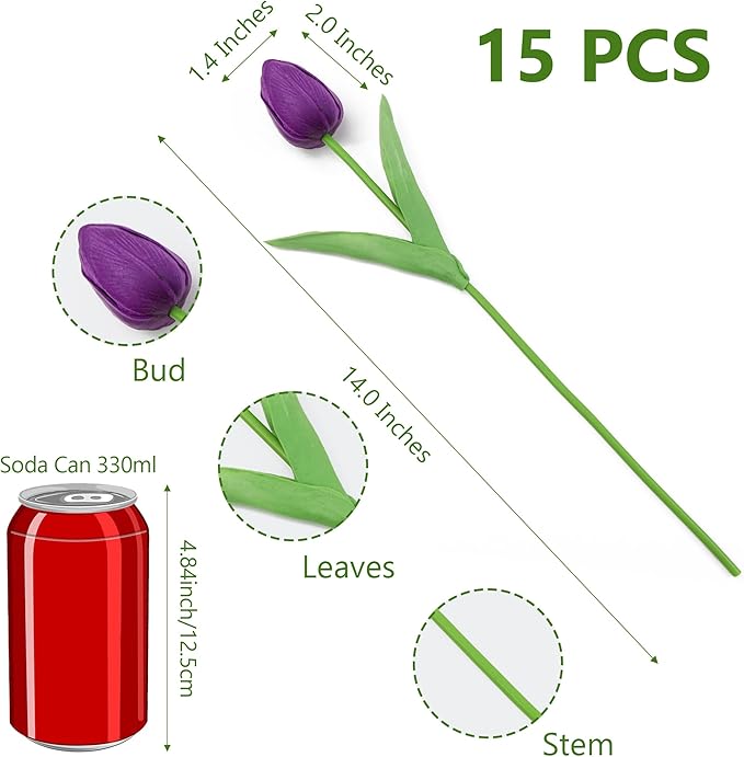 SITUMEIZI 15pcs Tulips Fake Artificial Flowers Real Touch 14" Silk Flower for Home Decor Easter Spring Wedding Bouquet Decorations Mother's Gift Day Floral Arrangements(Deep Purple)