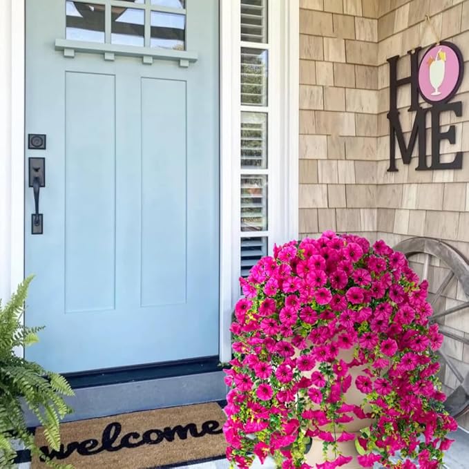 4PCS Artificial Hanging Flowers for Outdoor Decor UV Resistant Fake Morning Glory Realistic Silk Spring Summer Hanging Plants for Porch Patio Balcony Yard (Fuchsia)