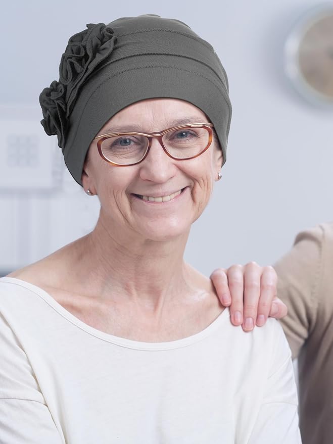 JenPen 6 Pcs Chemo Headwear for Women Stretchy Soft Turbans for Cancer Solid Beanie Flower Chemo Caps for Hair Loss