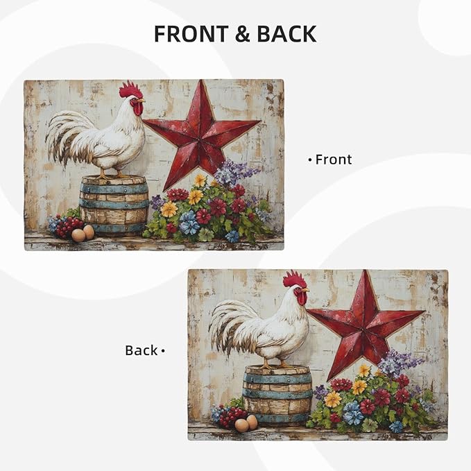 Farmhouse Chicken Placemats Set of 4 Washable Table Retro Rooster Heat-Resistant Cotton Linen Place Mats for Dining Table Kitchen Indoor Outdoor Party Holiday Decor