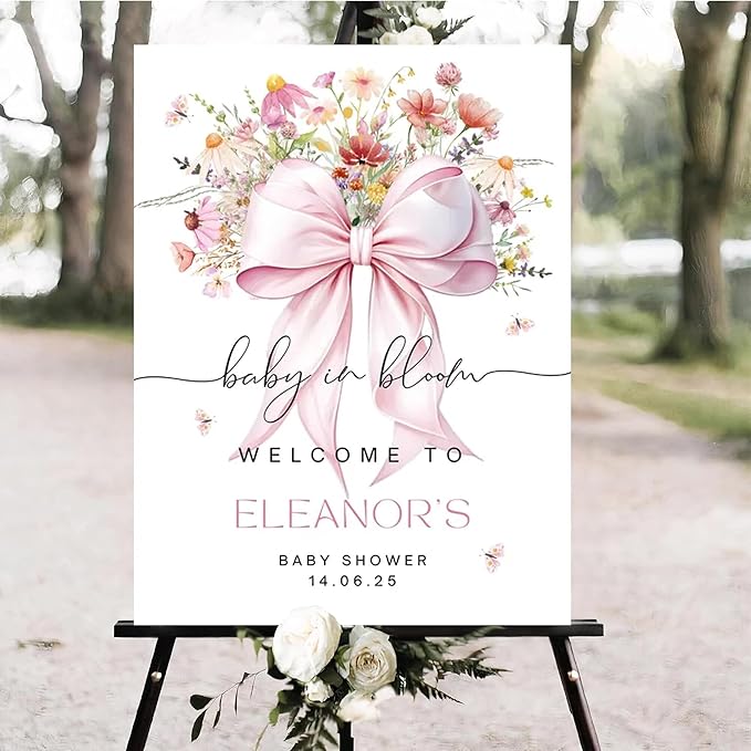 Personalized Pink Bow Baby Shower Welcome Sign, Custom Minimalist Bow Baby Girl Party Sign, Baby's Shower Gifts, Birthday Gifts, Gender Reveal Decorations, Newborn Announcement Party Supplies - 11