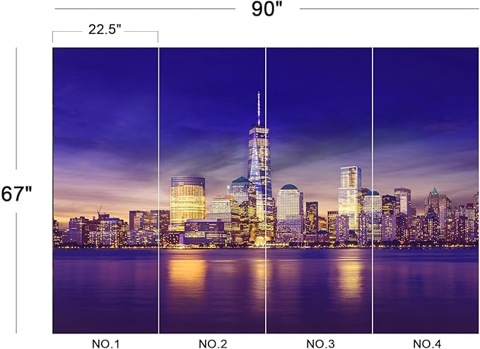 Eierme-New York City Skyline lit up at Night time Reflecting Off of The Hudson River 90" x 67"