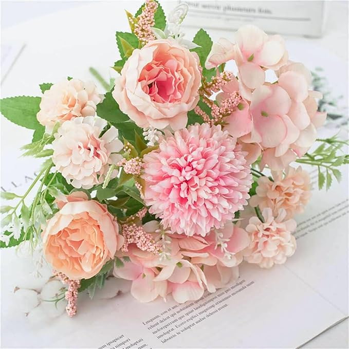 ASTRYAS Pink Peonies Artificial Flowers, 12Pcs Fake Peonies Silk Hydrangea Bouquet for Decoration Faux Peonies Bulk for Florals Arrangements Wedding Party Table Shower (12, Light Pink)