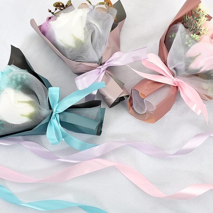 TONIFUL 10 Colors Rainbow Satin Ribbon 3/5 inch x 250 Yards Thin Fabric Solid Ribbon Set for Crafts Bows Gift Wrapping Wedding Party Decoration DIY Handmade Projects