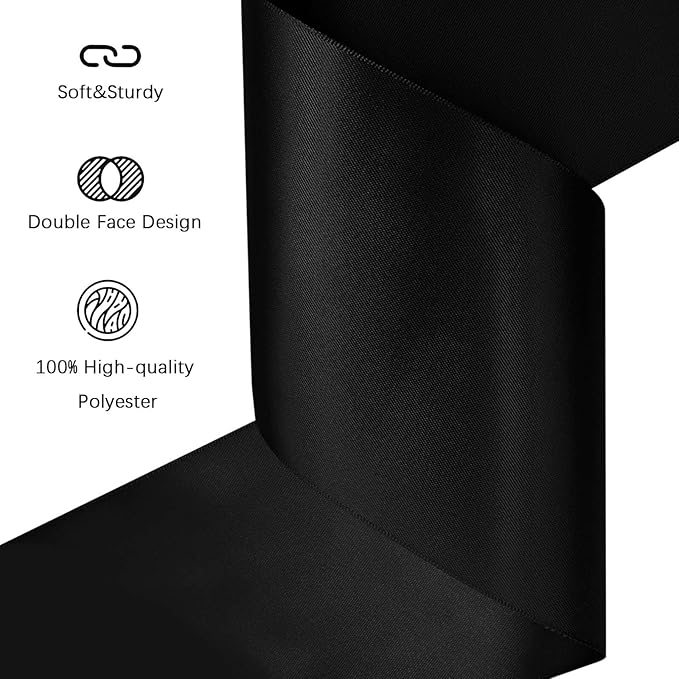 Black Satin Ribbon 4 inch X 15 Yards Polyester Ribbon for Gift Wrapping Very Suitable for Weddings Party Hair Bow Invitation Decorations and More