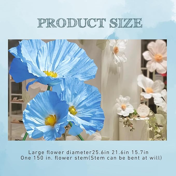 Wedding Reception Decor Giant Artificial Flowers - Large Flower Realistic Paper Flowers for Wedding Ceremony Arch Party Garden Home Decor Indoor Decorations 3 Pack (Blue)