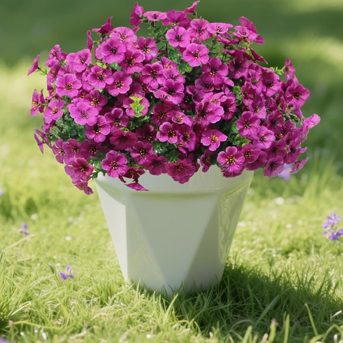 12 Bundles Artificial Flowers for Outdoor, UV Resistant Faux Mums with Eucalyptus Leaves Fake Plants for Outdoor Planters Greenery Boxwood Porch Patio Decoration
