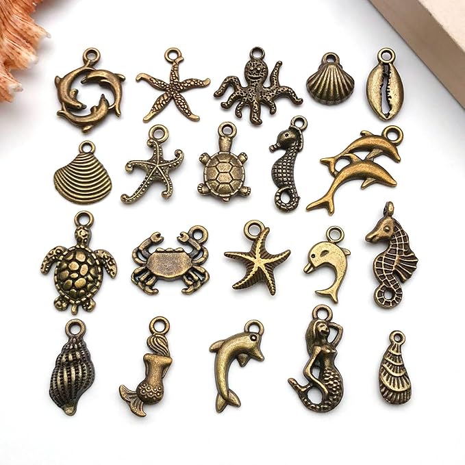 WOCRAFT 60pcs Antique Bronze Ocean Bracelet Charms for Jewelry Making Sets DIY Necklace Bracelet Keychain Crafting Charms Kit Craft Supplies (SN883)