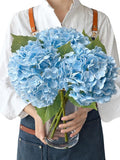 Light Blue Flowers Real Touch Artificial Hydrangeas, 3Pcs 21”Large Royal Latex Silk Flowers,Long Stems Fake Flower Bouquet for Centerpieces Table Home Party