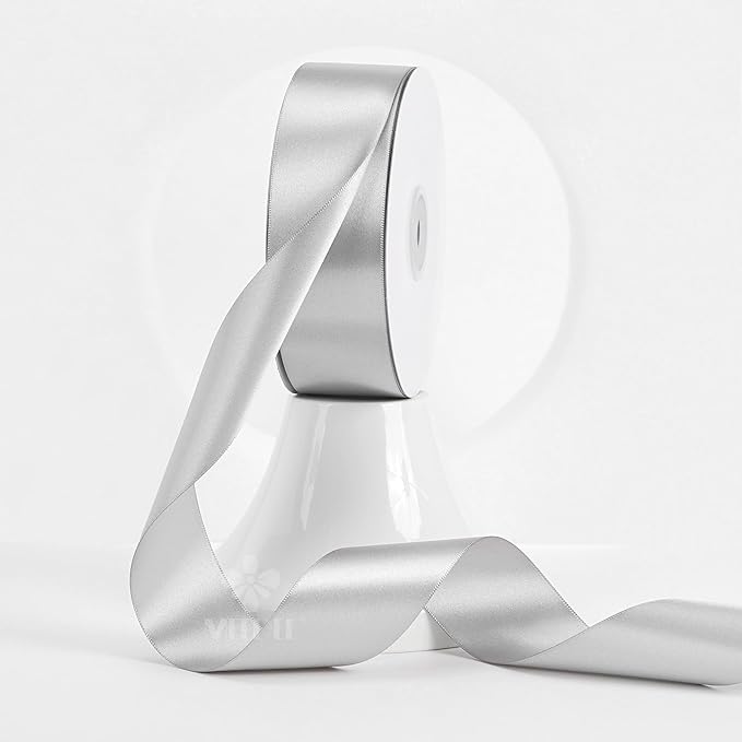 MEEDEE Silver Satin Ribbon 1-1/2 Inch Silver Ribbon Lux Double Faced Satin Ribbons by 50 Yards Polyester Satin Ribbons for Crafts, DIY Crafts, Weddings, Flower Bouquet, Holiday Decorating