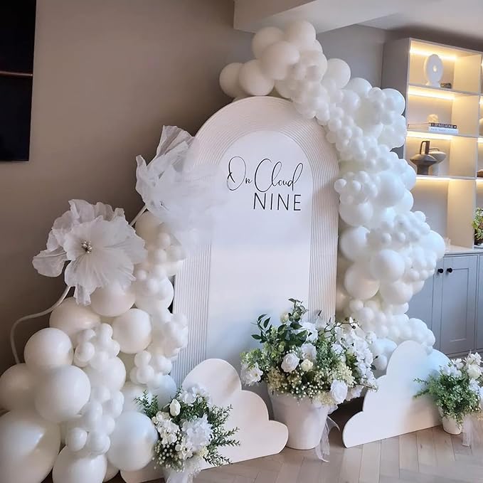Togvu White Balloons Different Sizes, 123 Packs Matte White Balloons, Pack of 18 12 10 5 Inch White Balloons Garland Arch Kit for Birthday Wedding Baby Shower Party Decorations