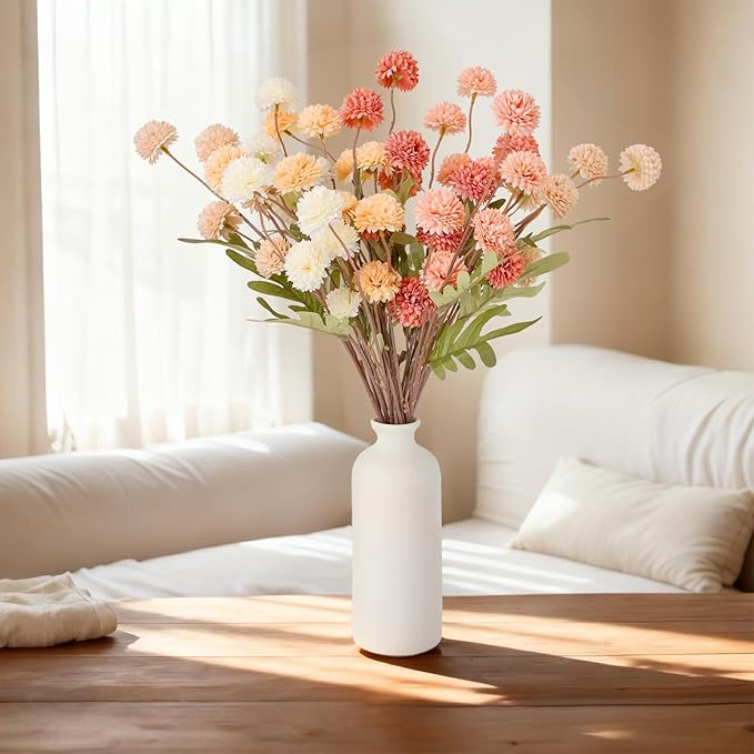 ZMTECH 12pcs Artificial Flowers for Vase, Silk Flowers for Kitchen Table Centerpiece Home Decor, Fake Flower with Faux Kiku Flowers Artificial 10 Stems + Eucalyptus (No Vase)