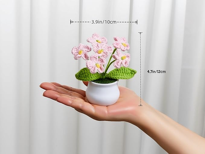 Crochet Flowers Cute Handmade Knitted Potted Flower Plants Gifts for Women Teacher Coworkers Birthday Anniversary Valentines Christmas Decorationsfor Car Dashboard Home Room Office Desk Decor
