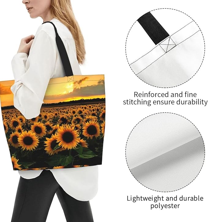 Sunflower Tote Bag For Women, Waterproof Shoulder Bags Big Reusable Grocery Handbag For Shopping Picnic Work Beach