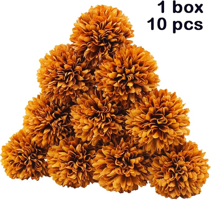 10Pcs Artificial Fake Flower Plants Silk Chrysanthemum Ball Hydrangea Arrangements Wedding Bouquets Decor Home Kitchen Garden Party Table Floral centerpieces DIY(Coffee Brown)