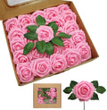 Artificial Roses Flowers 50pcs Real Looking Foam Fake Roses with Stems for DIY Wedding Bouquets Bridal Shower Centerpieces Party Decorations (50, Dark Pink)