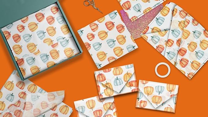 Fall Pumpkin Printed Tissue Paper Sheets for Gift Bags and Wrapping - Bulk Halloween Tissue - Decorative Art Paper for Packaging and Gifting | 24 Sheets 20" x 30"