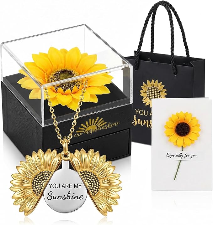 Christmas Gifts Forever Sunflower Gifts for Women Girlfriend Wife Mom, You are My Sunshine Necklace Gift Box for Birthday Wedding Mother's Day Xmas Present Sunflower Jewelry Home Decor