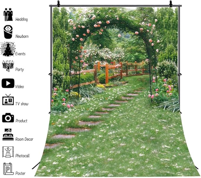 AOFOTO 10x15ft Wedding Archway Backdrop Romantic Garden Flowers Photography Background Beautiful Floral Pergola Pathway Bride Lovers Woman Girlfriend Artistic Portrait Decoration Photo Studio Props