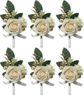 6PCS White Boutonniere for Men, Ivory Boutonniere Pins for Men Groomsmen Guest Boutonniere, Artificial Flowers for Wedding Decor Prom Homecoming