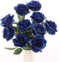 DuHouse 10pcs Silk Roses Artificial Flowers Fake Rose for Arrangement Wedding Party Home Decoration (Navy Blue)