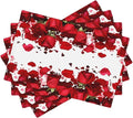 Rose Linen Table Placemats Set of 4 Romantic Red Flowers Place Mats for Home Party Kitchen Indoor Holiday Rustic Washable Heat Resistant Table Mats 12 x 18 Inch