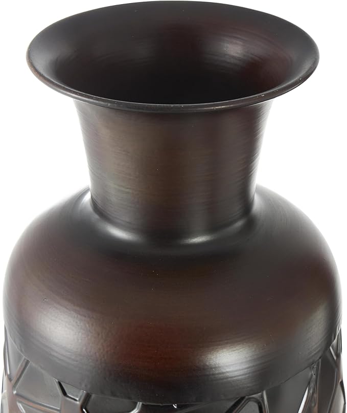 Deco 79 Metal Decorative Vase Tall Teardrop Shaped Centerpiece Vases with Hammered Texture, Set of 3 Vases for Home Decoration 53", 43", 32" H, Dark Brown