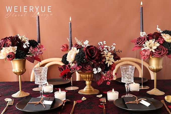 Artificial Flower Box Set Silk Fake Flowers DIY Center Cake Decoration Wedding Bouquet Corsage Home Decor Outdoor Decor Gift (Gothic Black and Red)