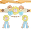 INSYOHO Here Comes the Son Baby Shower Decorations - Adjustable Cartoon Bear Theme Maternity Belt with White Flowers Baby Shower Decorations, Gender Reveal Party Supplies for Mom to Be