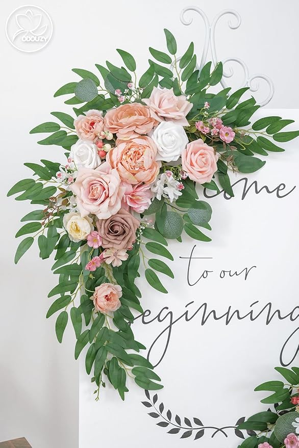 Pack of 2 Wedding Arch Decorations Artificial Hanging Flowers Floral Swag for Wedding Welcome Sign Backdrop Balloon Arch Home Party Bridal Ceremony Reusable(Deep Pink)