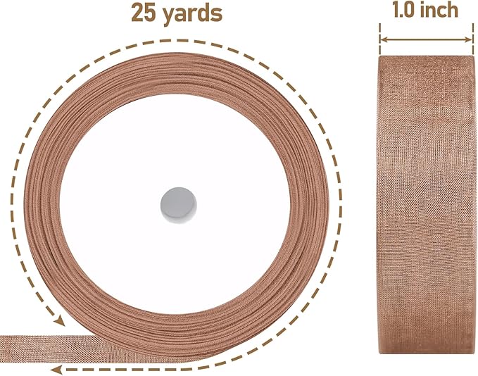Organza Ribbon Sheer Ribbon, 1" x 125 Yd 5 Rolls Earth Tones for Gift Wrapping, Bouquet, Wedding, Party Decoration, Earth Tones