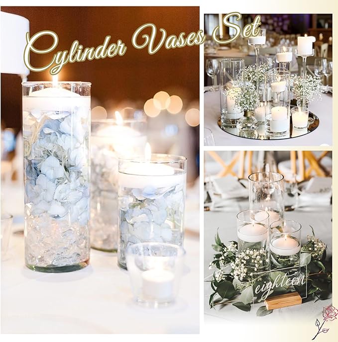 12 Pack Glass Cylinder Vases 10 Inch Tall Clear Flower Vase for Centerpieces, Hurricane Floating Candle Holder Wedding Decorations, Floral Vase Bulk for Table Shelf Party Home Deco (10 x 3.35 Inch)