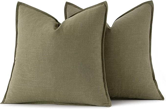 MIULEE Decorative Linen Pillow Covers 16x16 Inch Light Olive Green Boho Farmhouse Neutral Couch Throw Pillows for Bed Pack of 2 Accent Modern Pillowcase Summer Sofa Livingroom Home Decor