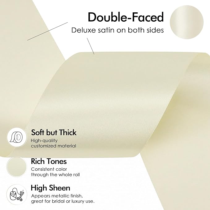 MEEDEE Ivory Satin 3 Inch Ribbon Lux Double Faced Satin Ribbon Wide by 10 Yards Cream Ribbons Ivory Ribbons for Christmas Tree Decoration, Weddings, Flower Bouquet, Bow Making